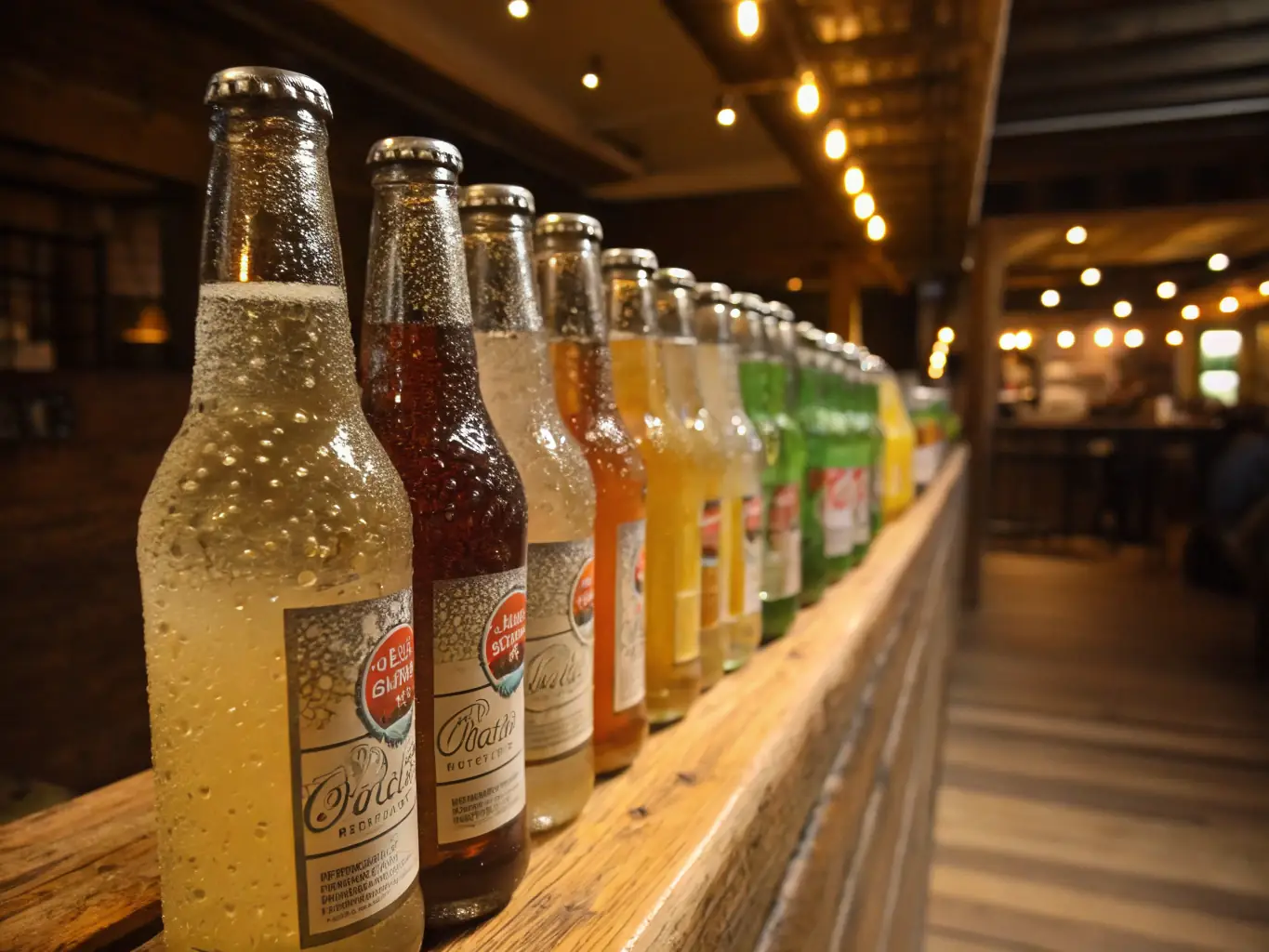A visually appealing photo of a selection of specialty beverages at BrewilloCafe, including iced coffees, smoothies, and unique seasonal drinks, arranged on a bar counter.